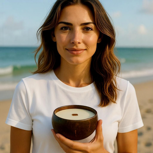 Small Coconut Bowl with Wood Wick