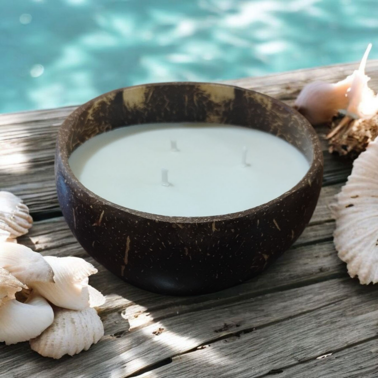 Large Coconut Bowl with 3 wicks